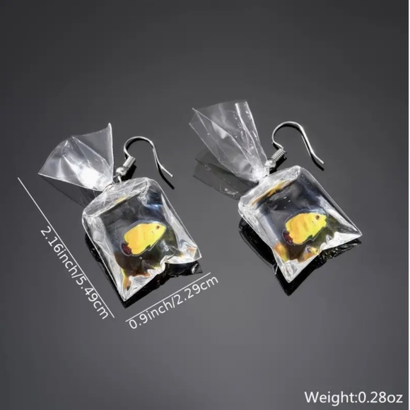 Yellow Aquarium Fish in a Bag Earrings - Picture 2 of 3